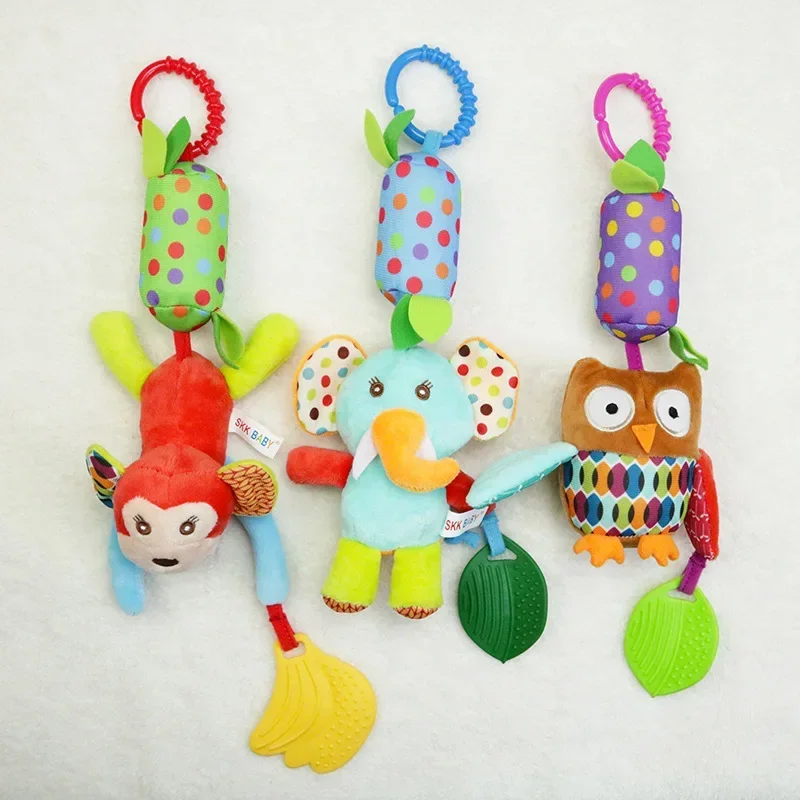 0-1 Y Baby Stroller Hanging Toy  bell Tooth Glue Animal Wind Chime Bed Hanging Plush Toy Hook To Appease The Rattle