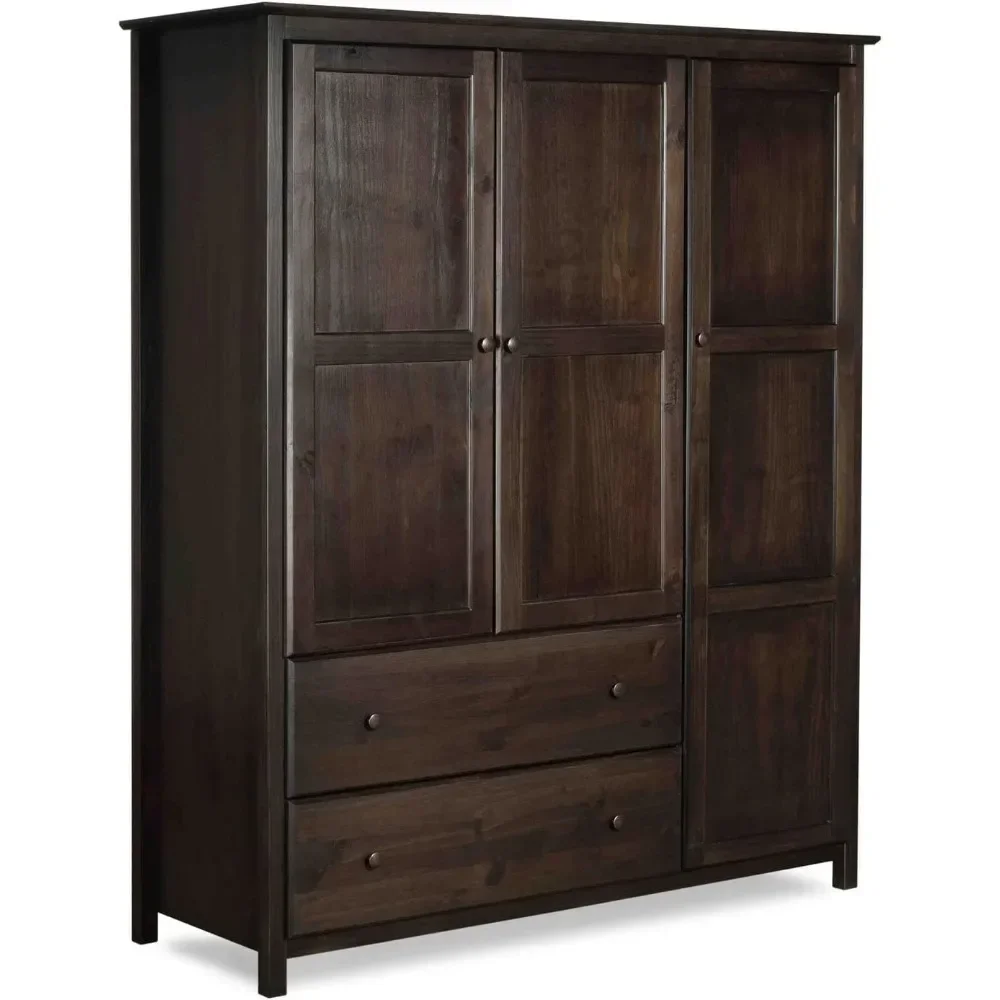 Grain Wood Furniture Shaker 3-Door Wardrobe, Solid Wood with Cherry Finish