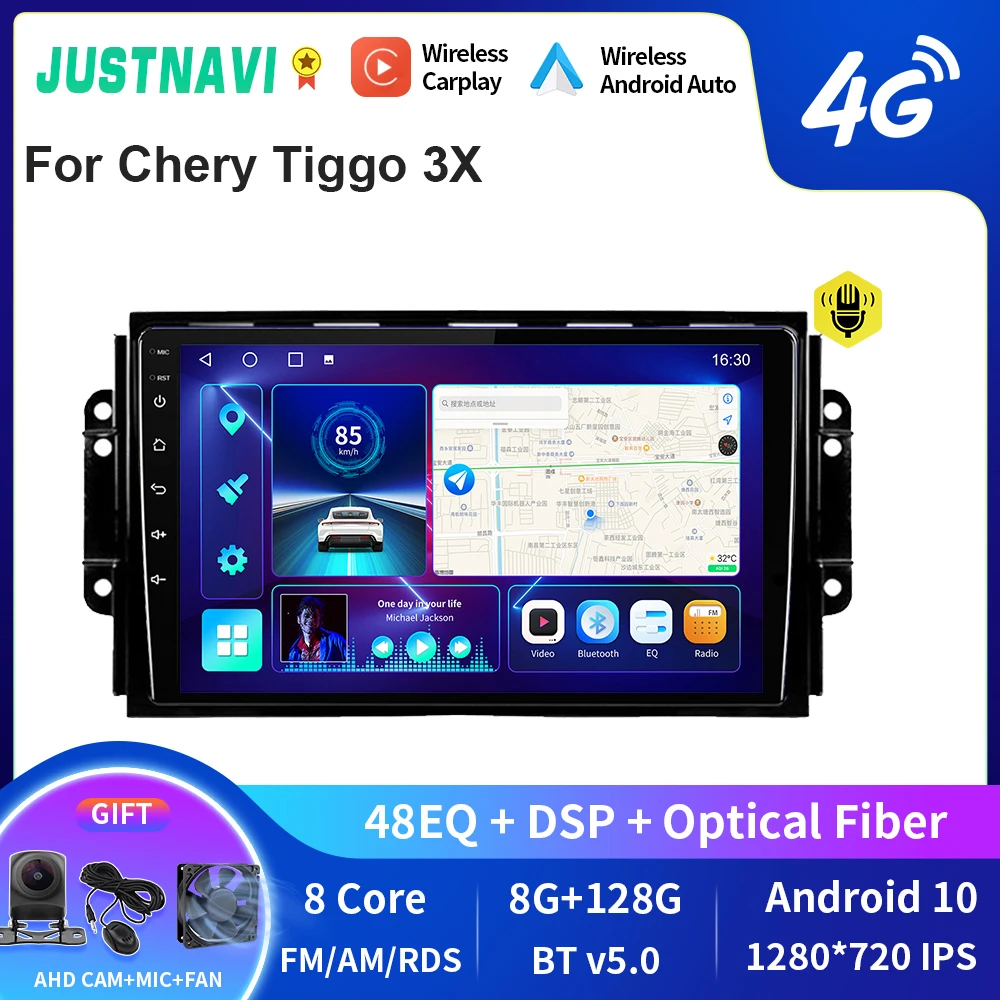 

JUSTNAVI QT10 беспроводной CarPlay Android авто радио для Chery Tiggo 3X стерео автомобильный мультимедийный видеоплеер GPS DVD