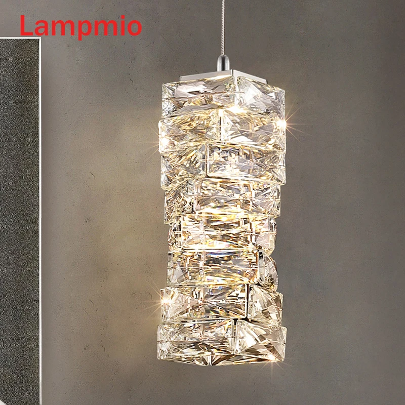 

Lampmio New Arrival Crystal Pendant Lights For Bedside Cuboid Bedroom Hanging Lamp 2022 Modern Silver LED Dining Lamp