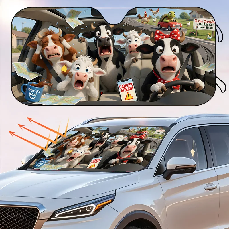 1pc Funny Animal Cow Cartoon Character Car Sun Visor Foldable for Storage Prevents Temperature Rise