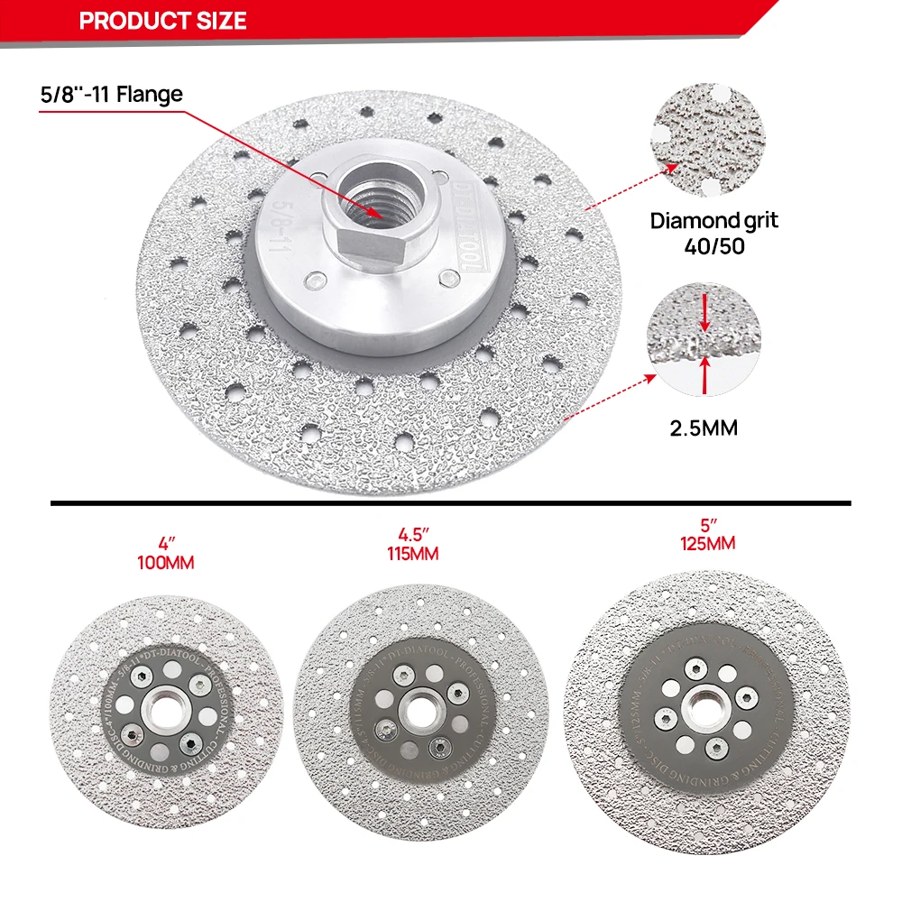 DT-DIATOOL 2pcs Dia 100/115/125mm 5/8-11 Flange​ Double Sided Diamond Cutting Disc & Grinding Wheel Fast Cut Shape Grind Stone