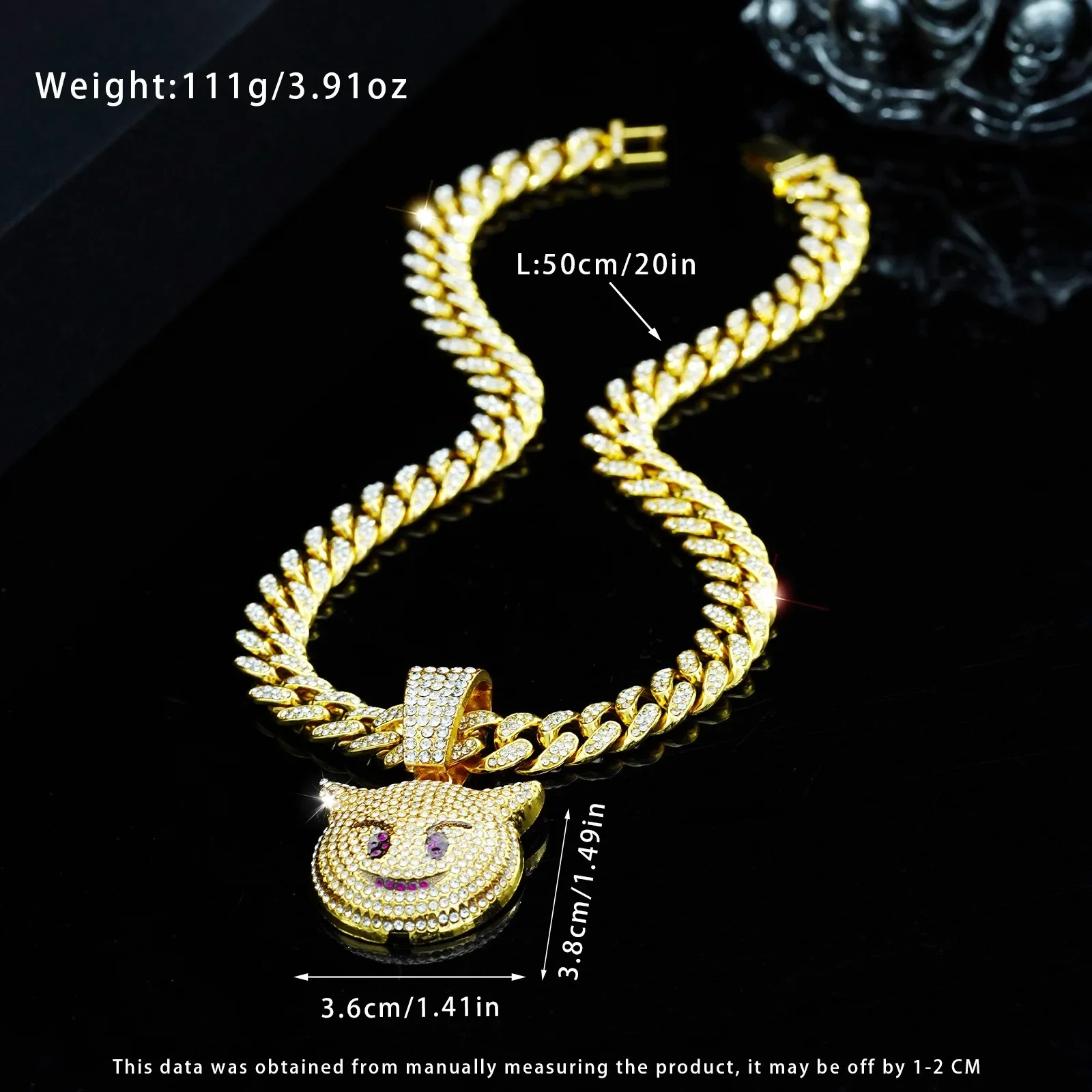 Hip Hop Full Crystal Little Monster Ghost Pendant With Iced Out Miami Cuban Chain Necklace For Men Women Fashion Jewelry