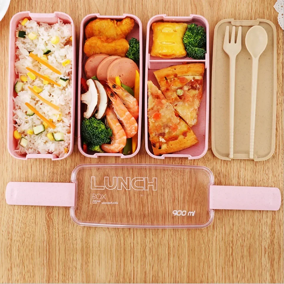 900ml 3 Layers Bento Box Eco-Friendly Lunch Box Food Container Wheat Straw Material Microwavable Dinnerware Lunchbox