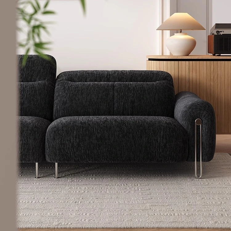 &c Bauhaus Retro Black Double Chenille Sofa Adjustable High Back Headrest Middle-Aged Style Living Room Furniture