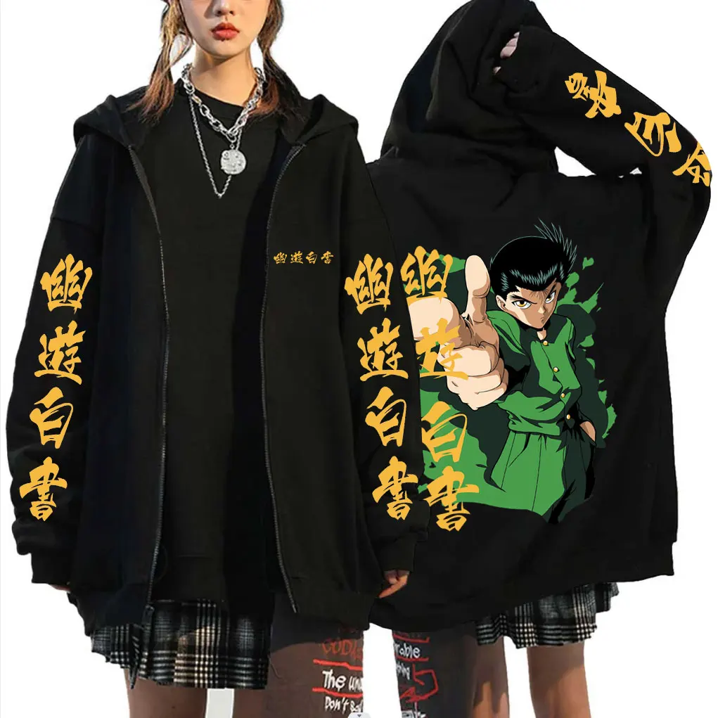 

Anime YuYu Hakusho Urameshi Yuusuke Zipper Hoodie Men Women Fleece Oversized Zip Up Jacket Male Cartoon Manga Cosplay Streetwear