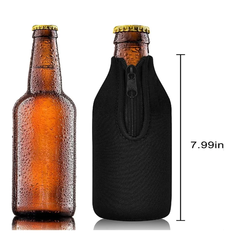 Beer Bottle Cooler Sleeves with Ring Zipper Collapsible Neoprene Insulators for 12oz 330ml Bottles Party Drink Coolies