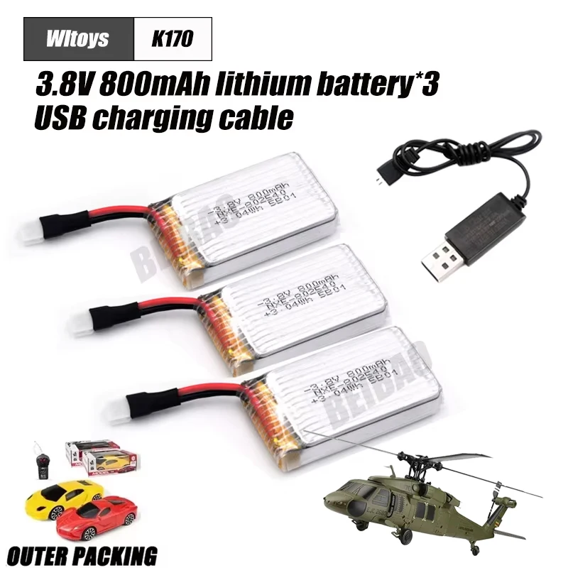 3.8v 800mAh Lipo Battery for Wltoys XK K170 UH-60L RC Helicopter Spare Parts Accessories