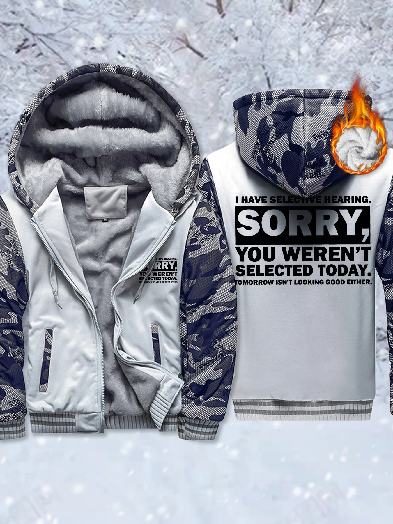 

I Have Selective Listening Skills For You Funny Prints Men'S Fleece Winter Jackets Basics Coat Warm Hoodie Zipper Sportswear