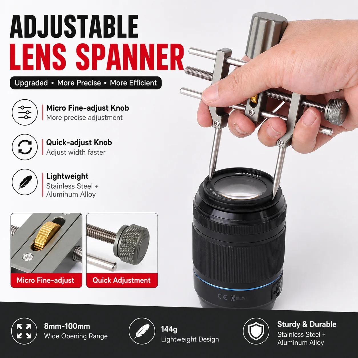 

Adjustable Lens Repair Spanner Stainless Steel Aluminum Alloy Optical Retaining Ring Wrench Camera Tool