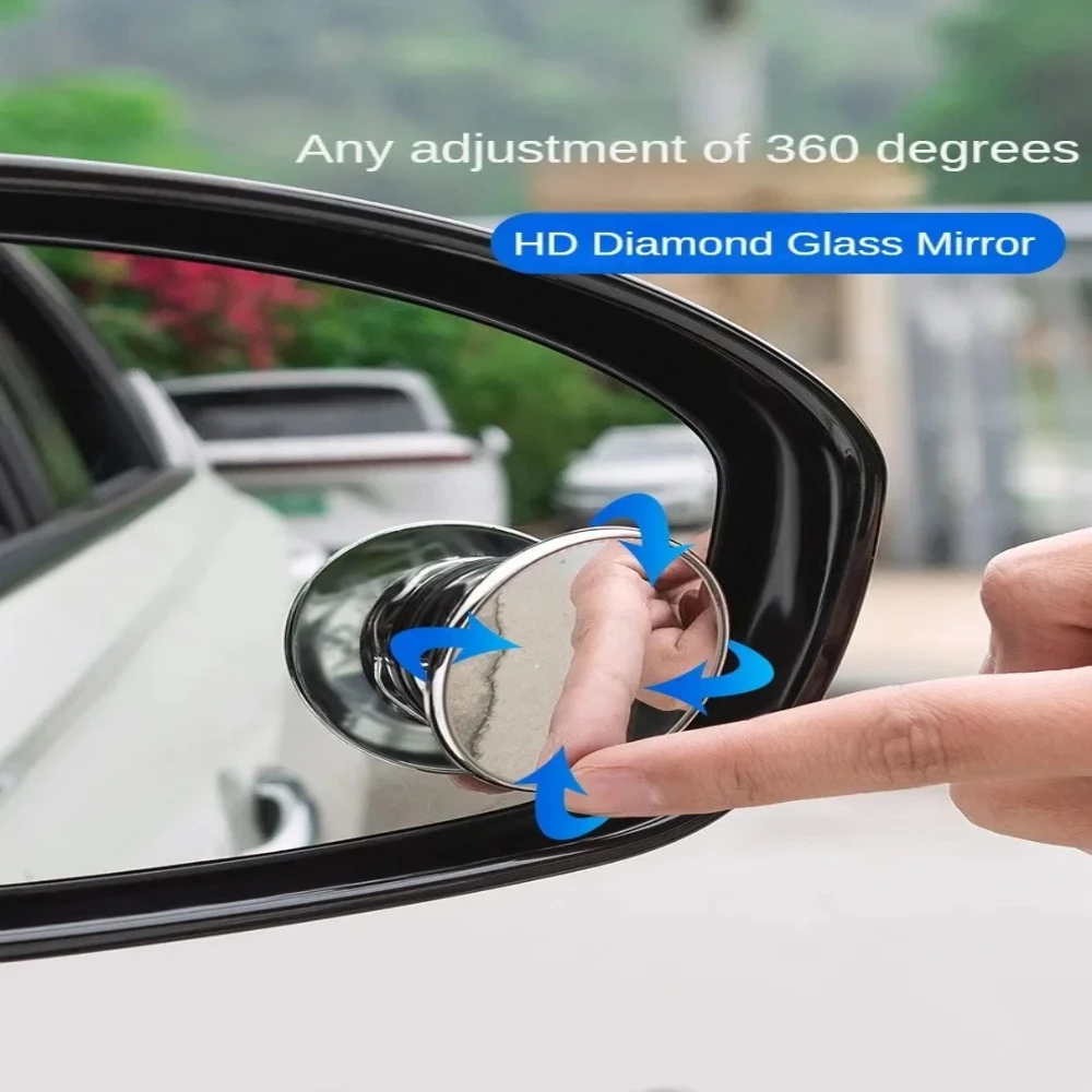 Borderless Suction Cup Small Round Mirror with High-Definition and Large Field of View, 360 Degree Adjustable Reversing Mirror