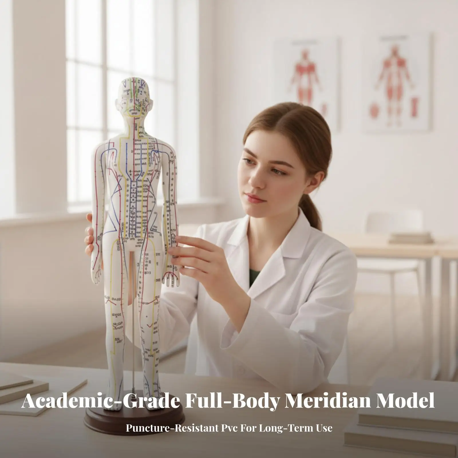 Easy to Read Meridian Model with Base | Soft PVC, acupressure Human Body Model,