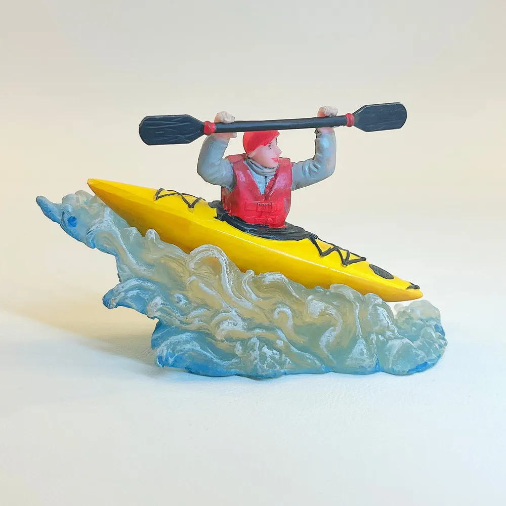 Resin Whitewater Kayaker Figurine, Racing The Rapids Kayak Statue, Outdoor Sport Desk Decor, Nautical Gift