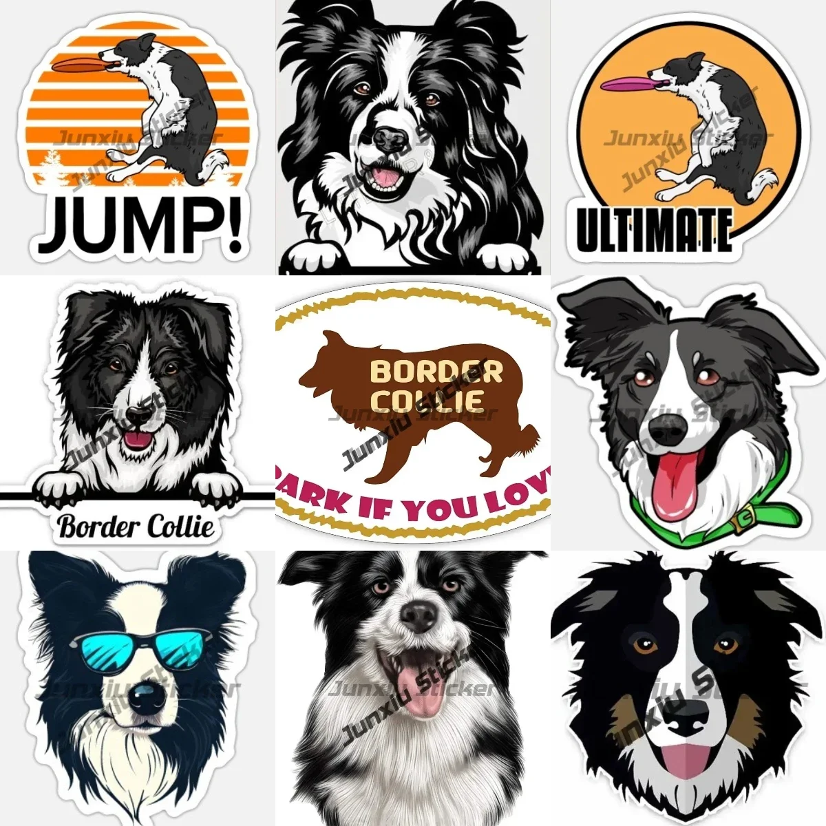 Border Collie Peeking Dog Sticker Jump Ultimate Sunglasses Puppy Doggie Animals Decal Decoration for Suv Car PVC Accessories