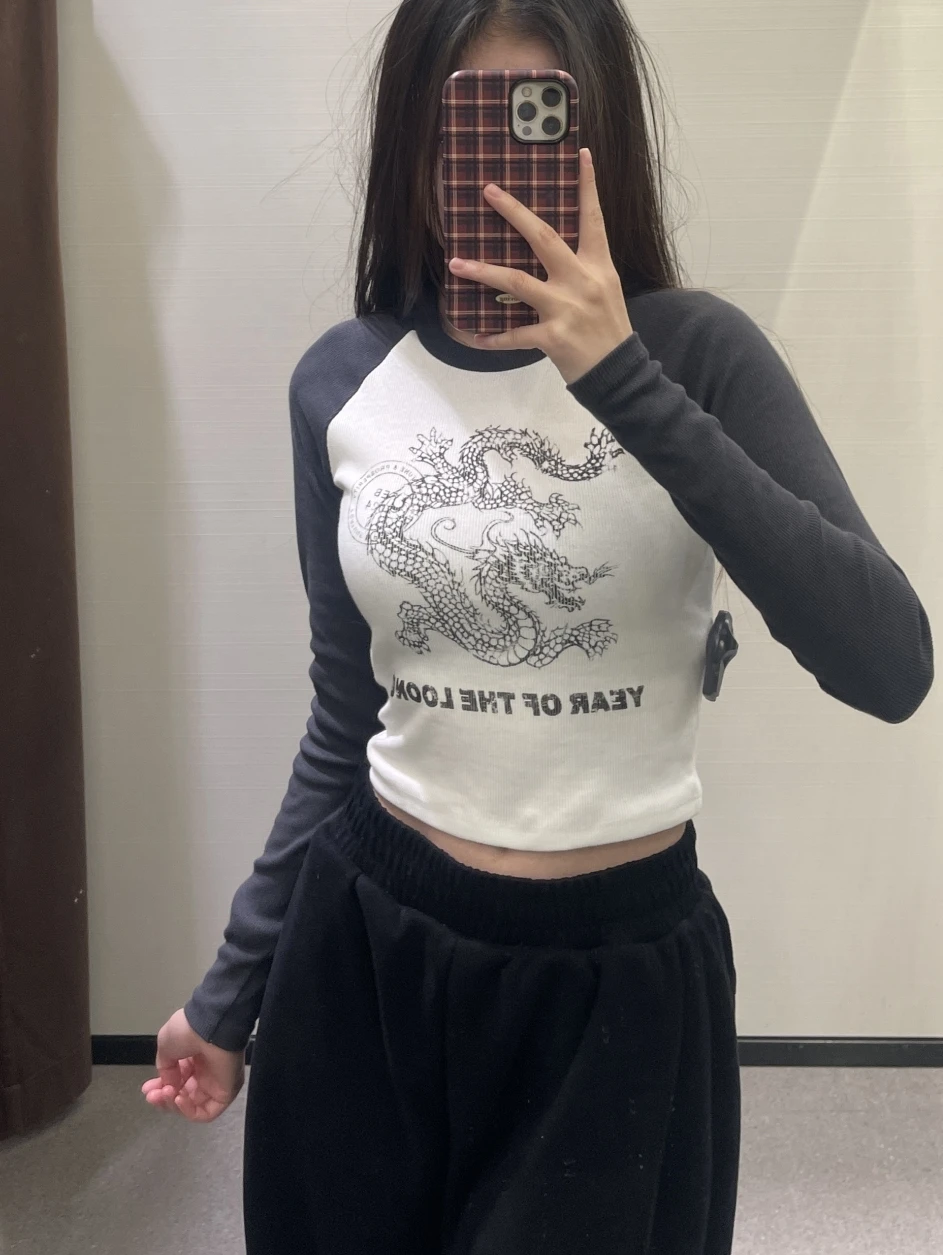 

Новая весенняя женская футболка с круглым вырезом, повседневная, с животным принтом, приталенная, с длинным рукавом