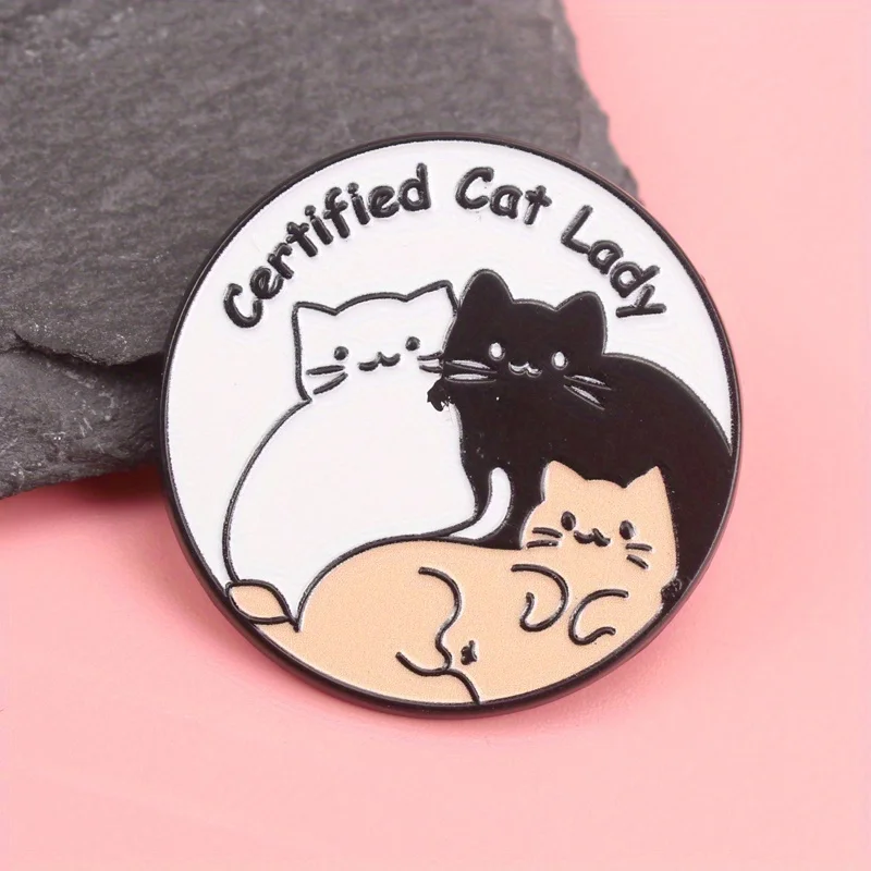 Certified Cat Lady Pin - Tri-Color Feline Silhouettes in Bold Contrast, Whimsical Jewelry for Proud Cat Parents & Everyday Purr-