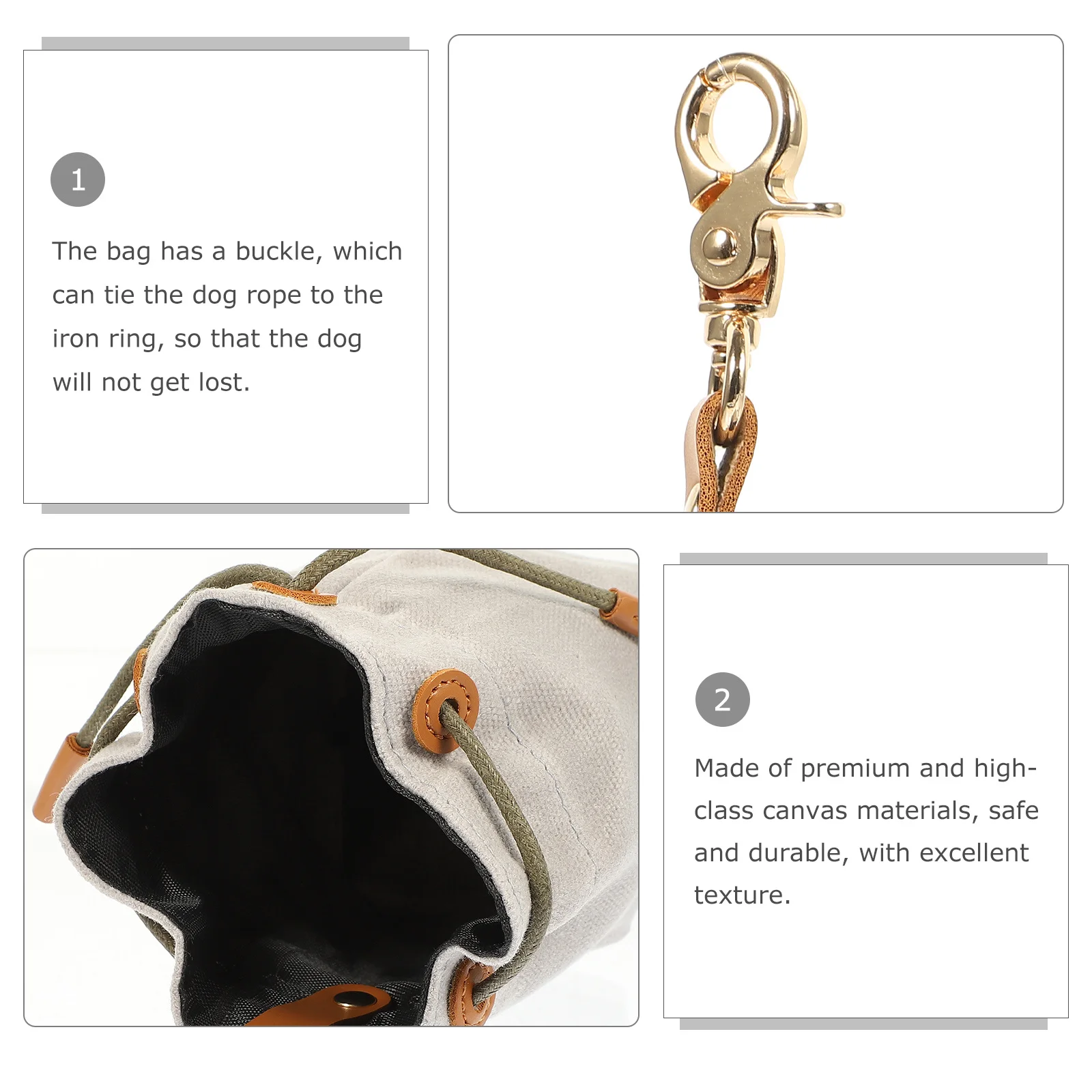 

Premium Canvas Dog Snack Bag Drawstring Design Large Capacity Pouch Outdoor Pet Supplies Dog Treat Pouch Bag with Buckle