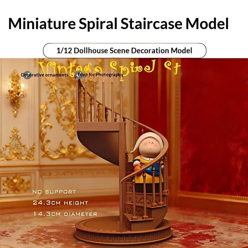 Miniature Spiral Staircase 1/12 Dollhouse European Style Furniture Decor Ornament Pretend Play Gift Model