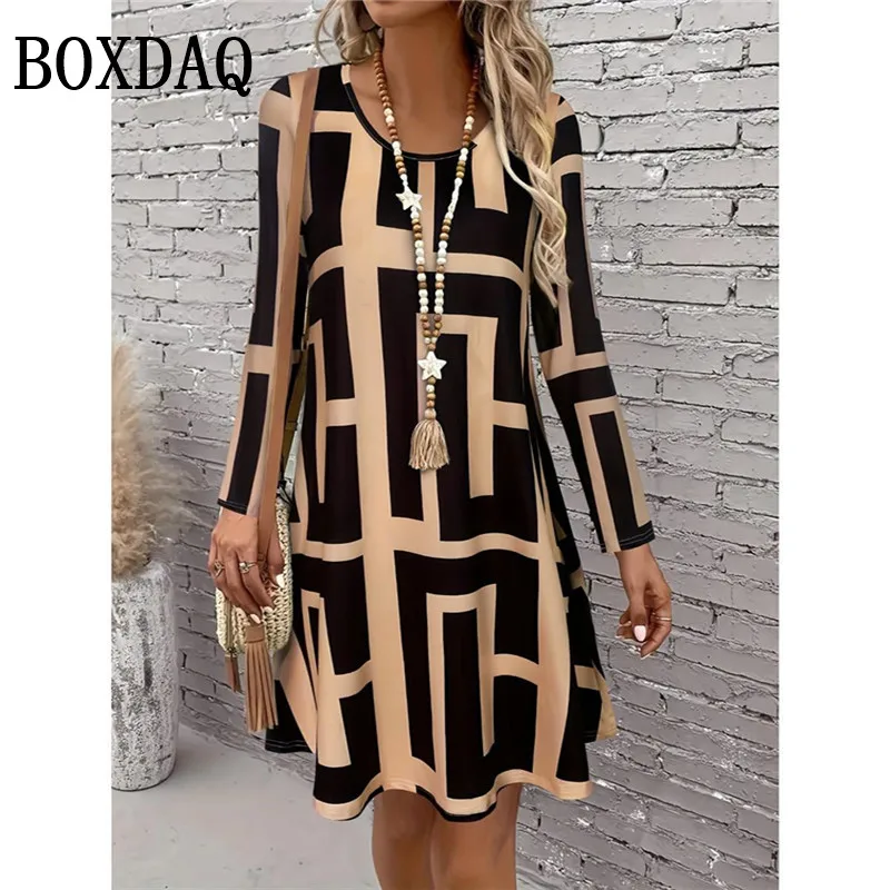 Women's Clothing Autumn Women Retro Flowers Dress Summer Vintage Causal Fashion Long Sleeve Floral 3D Printed Loose Dresses 2025