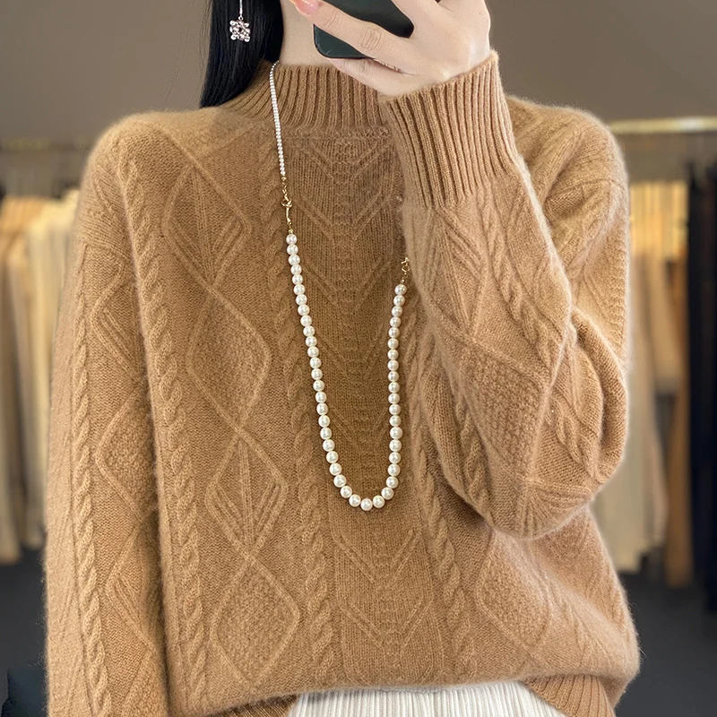 Autumn and winter thick women\'s sweater turtleneck pullover 100% Merino wool soft warm cashmere sweater Korean top.