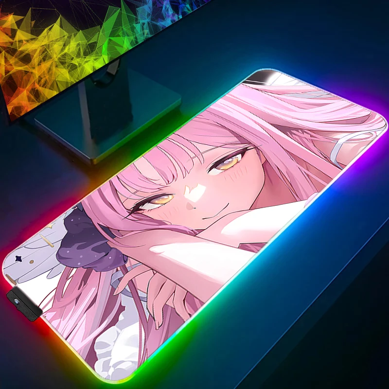 

Светодиодный коврик для мыши, многоразмерный геймерский коврик для клавиатуры, синий архивный настольный коврик Misono Mika Mausepad RGB, офисные игровые аксессуары для ПК, коврик для мыши