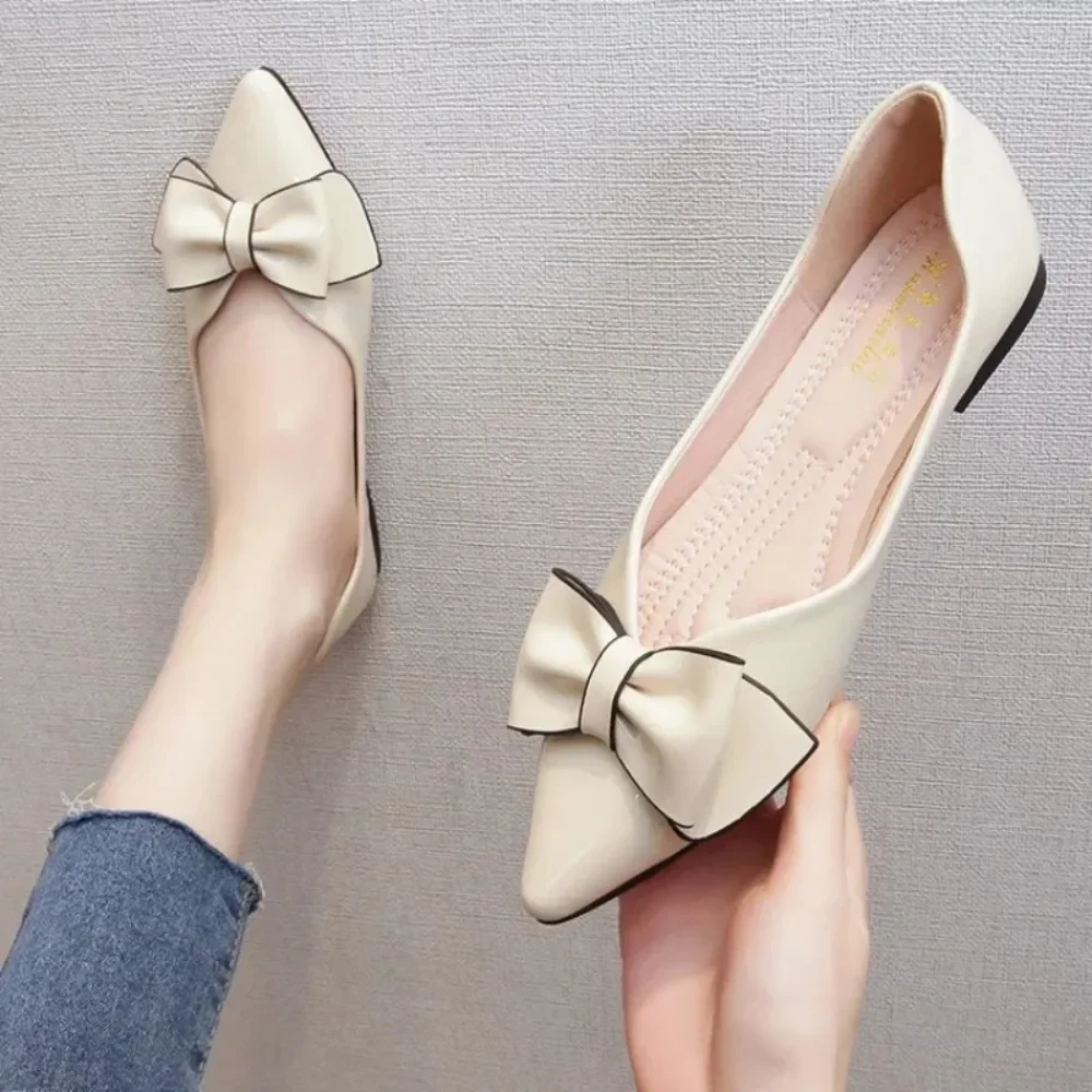 Pointed Single Shoes for Women's Spring and Autumn New Flat Maternity Shoes All Season Large Women's Shoes 41-43 Boat Shoe Flats