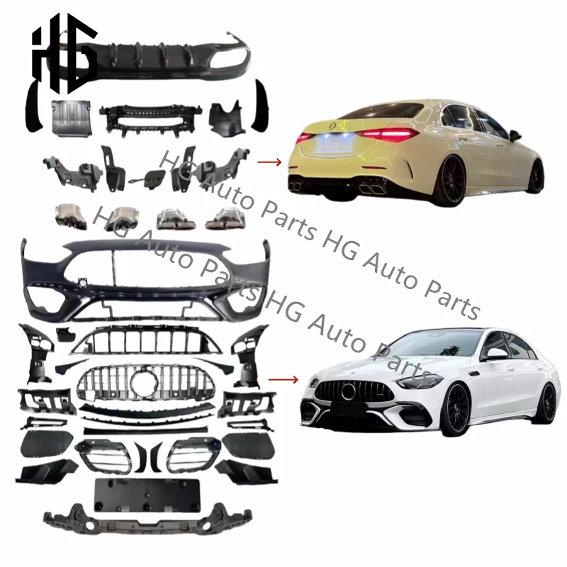 

Car Body Kit For Mercedes-Benz W206 C-class Upgrade C63 AMG Car Body Kits Facelift Front Rear Bumper with Exhaust Tips