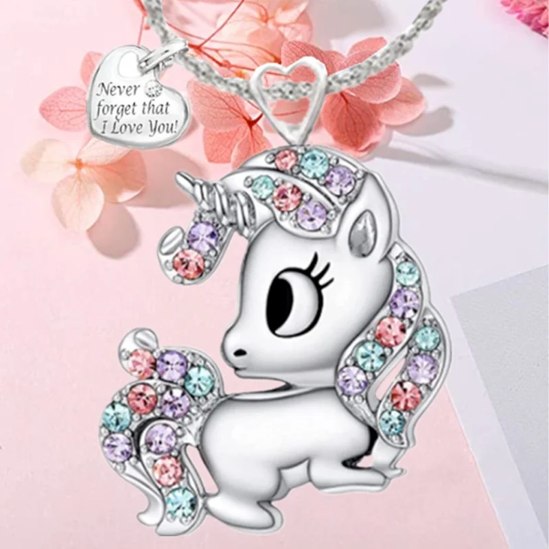 Exquisite Creative Color Zircon Unicorn Love Necklace Lovely Animal Unicorn Jewelry Pendant Necklace for Women Anniversary Gift