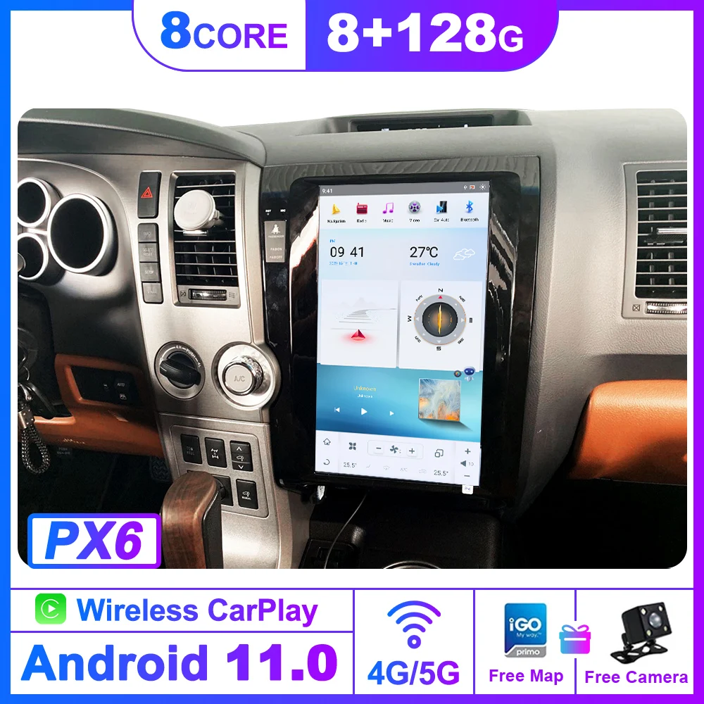 Android 11.0 Tesla Style Car Radio For Toyota Tundra 2007-2013 GPS Navigation Stereo Recoder Head Unit DSP Carplay