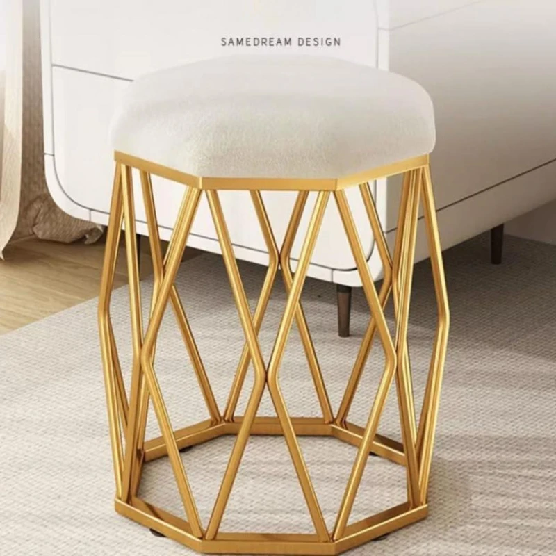 Home Use Light Luxury Round Vanity Stools Stable Quality Steel Frame Widened Seat Comfortable Cushion for Girls Bedroom