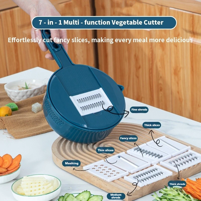 7 - in - 1 Multifunctional Vegetable Cutter, Anti - Slip & Hand - Guard, Food - Grade, Kitchen Slicing/Shredding/Grinding Tool