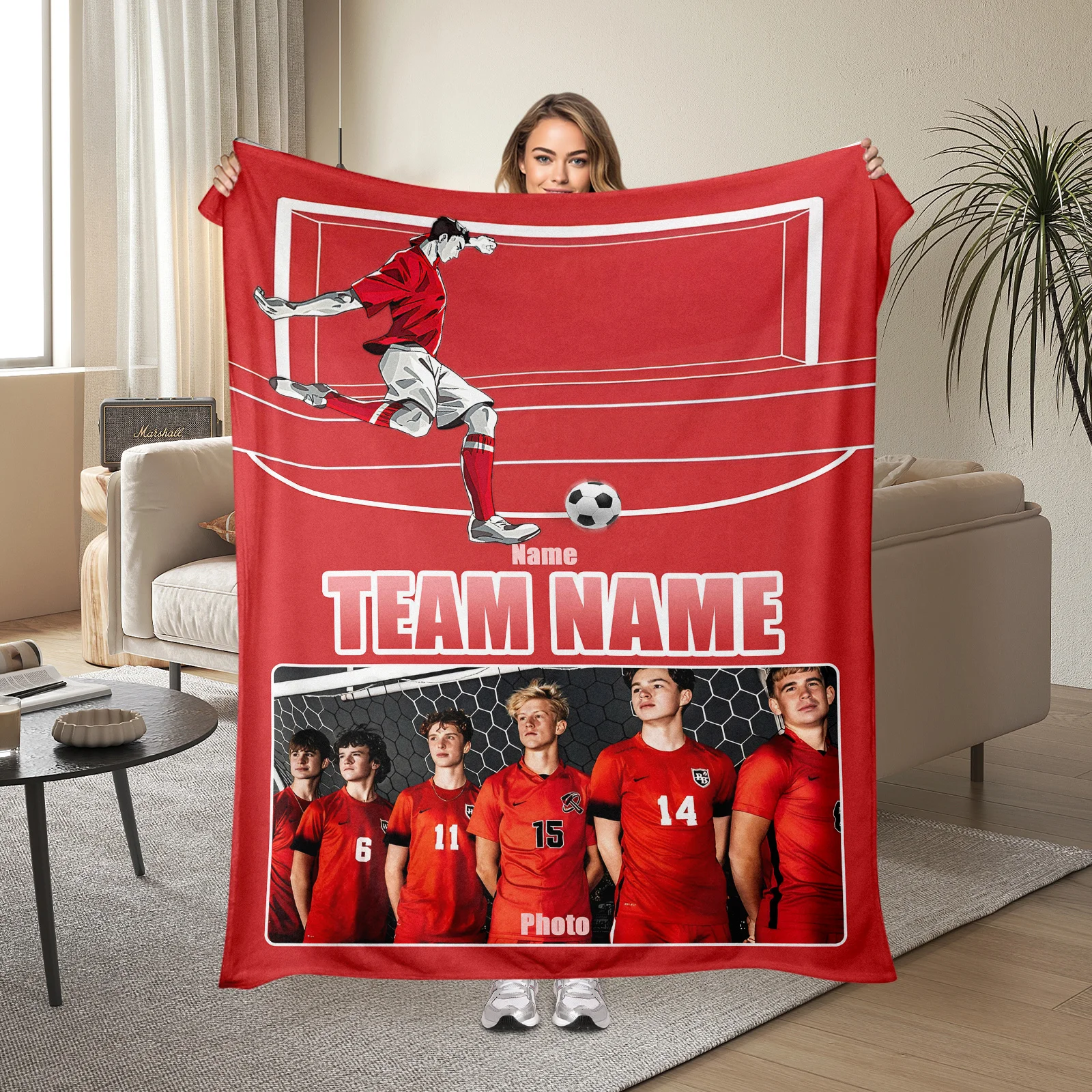 Custom Red Soccer Goal Blanket For Football Fans Unique Home Decor Piece Featuring Striking Goal Design Cozy Gift