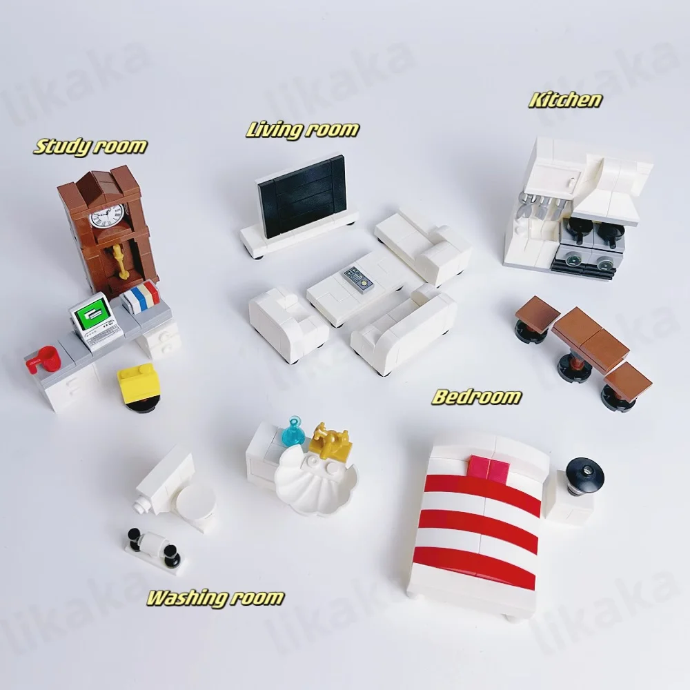 MOC House Furniture Blocks Compatible City Kitchen Bedroom Building Blocks Set DIY Kids Toys Bed Sofa Toys for Children Gifts