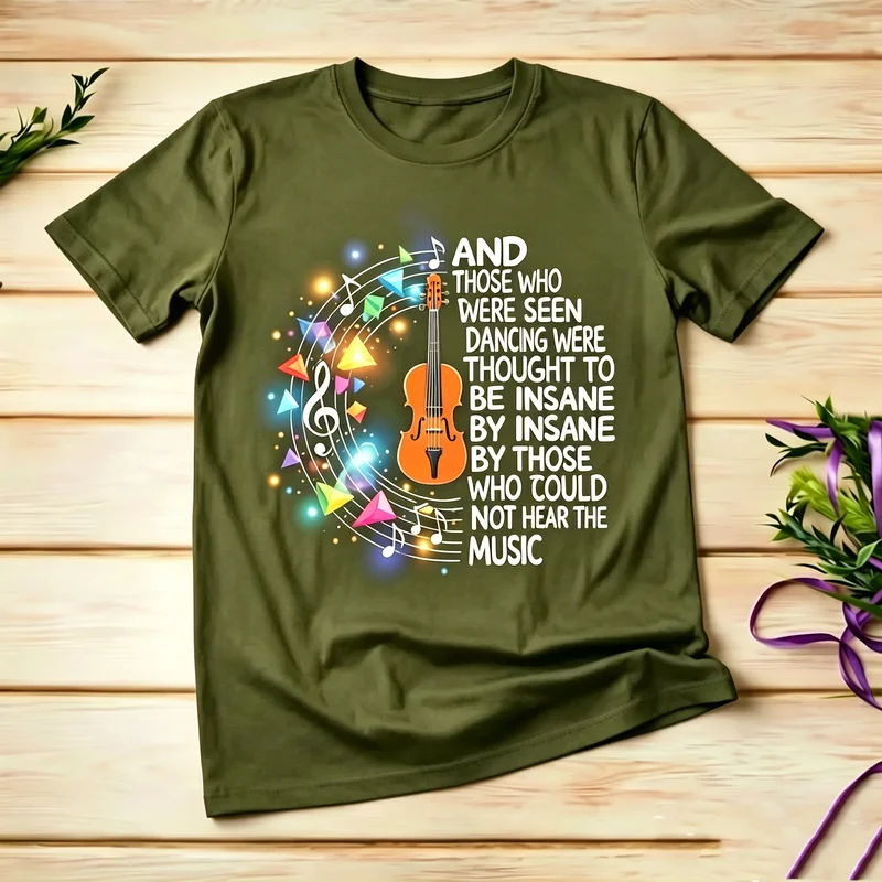 Retro Hippie Music Symbol Violin And Those Who Were Seen Dancing Peace Graphic T Shirt Unisex Cotton Music Lover Gift Top