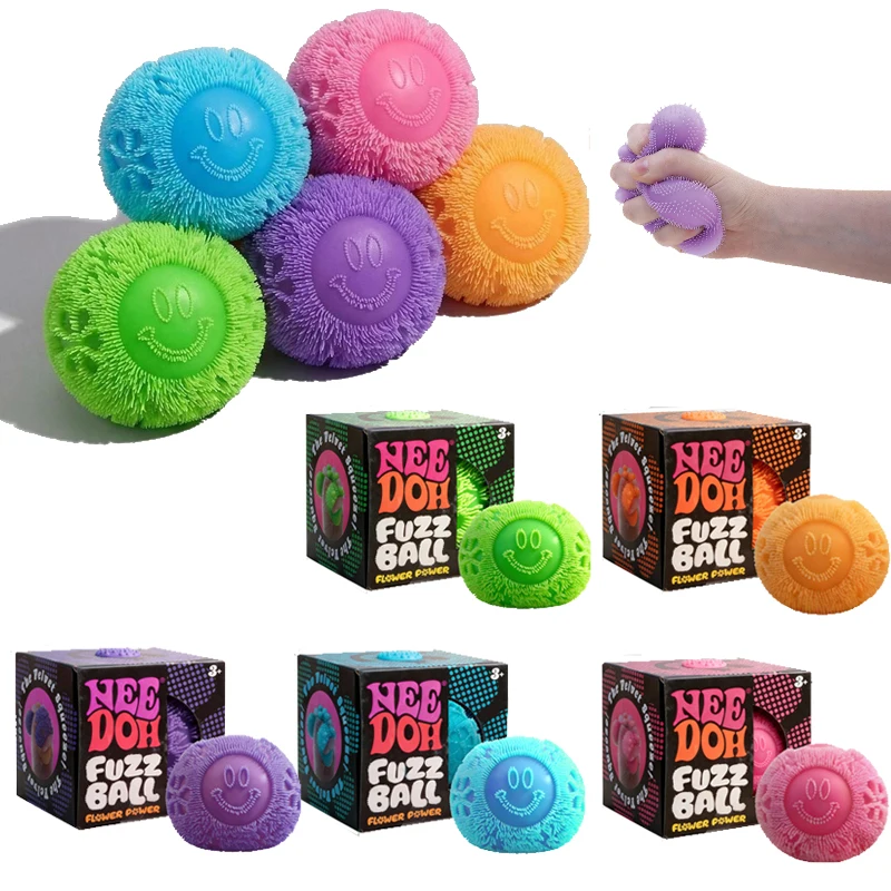 Needoh Fuzz Ball Flower Power Fidget Toy Quick Rebound Stress Relief Squeeze Anxiety Ball Sensory Toy for Adult ADHD Autism Gift