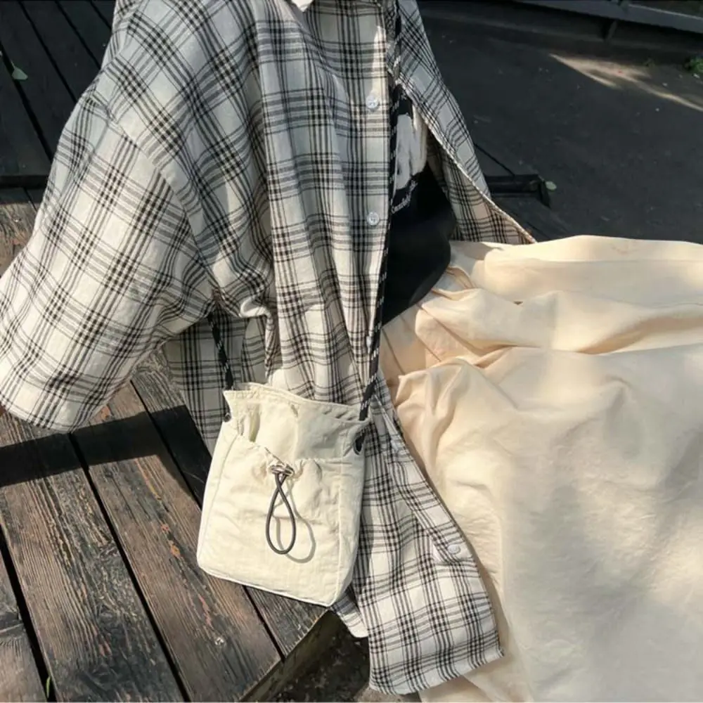 

Корейский стиль, сумка для телефона на шнурке, нишевый дизайн, большая вместительная сумка через плечо, однотонная большая сумка, легкая мягкая нейлоновая сумка