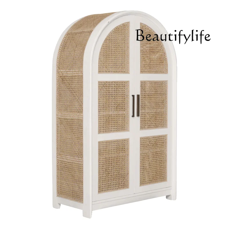 

American Retro Solid Wood Wardrobe Simple Double Door Rattan Bed & Breakfast Locker Arch Cabinet Wardrobe