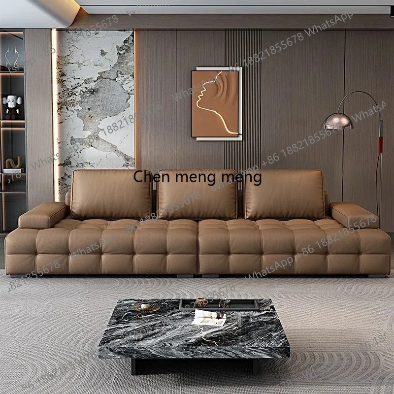 

Modern Minimalist New Leather Living Room Lawrence Italian Light Luxury Straight L Shaped Sectional Lazy Soft Tatami Lounge Sofa