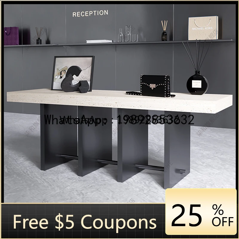 AB  Clothing Store Travertine Display Table Stainless Steel Center Island Table Flowing Water Table Beauty Store Product