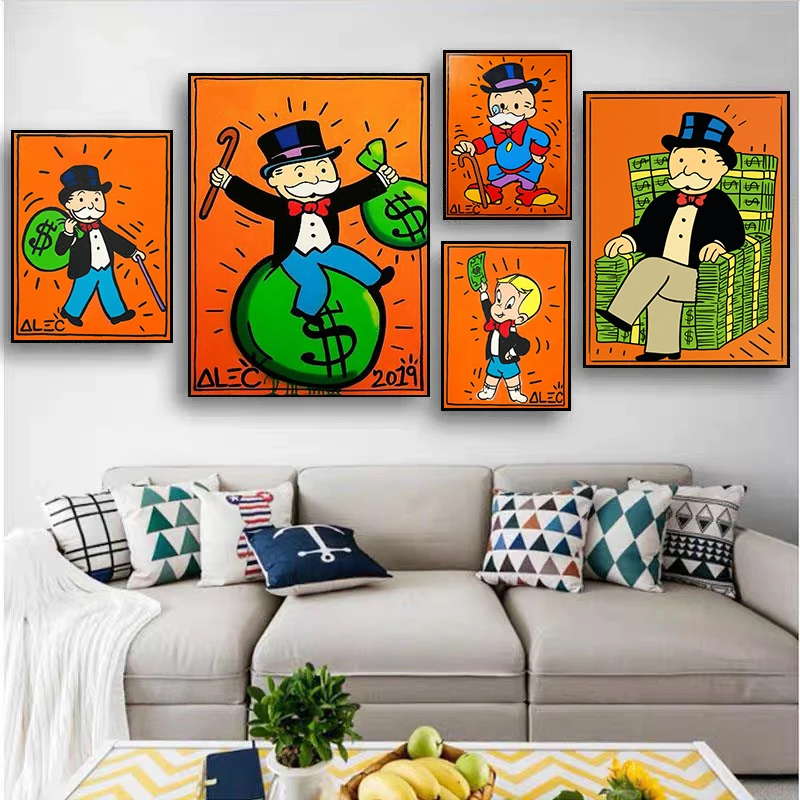 الكرتون شهم ريتش مان أليك احتكار الملصقات والمطبوعات قماش لوحات صور فنية للجدران لغرفة المعيشة ديكور لا الإطار