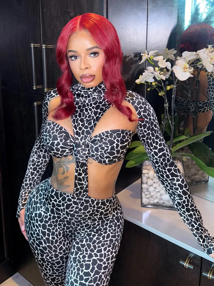 Sisterlinda Chic Hollow Design Jumpsuits Woman Leopard Print Turtleneck Full Sleeve Backless Hottie High Street Fashion Overalls