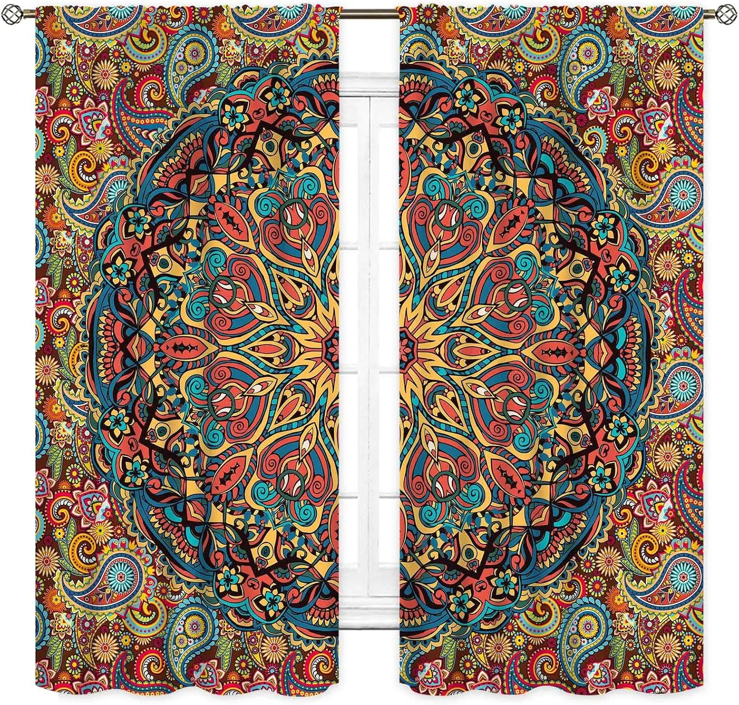 Colorful Mandala Paisley Floral Blackout Rod Pocket Curtain Vintage Bohemian Ethnic Decor Living Homestay Bedroom Rest Bay