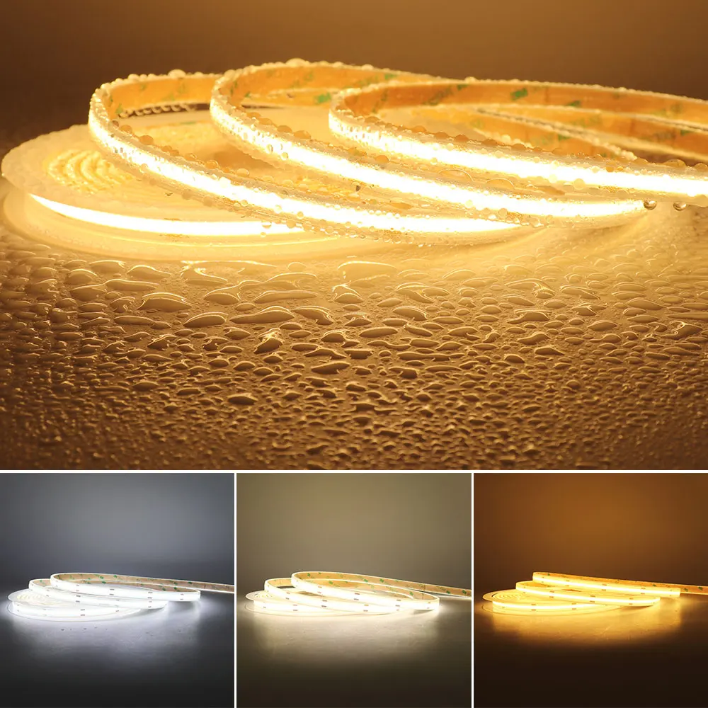 Waterproof IP68 COB LED Strips Flexible Light Bar LED Tape 12V 24V RA90 Warm Day Cool white Color for Outdoor Decor Lighting