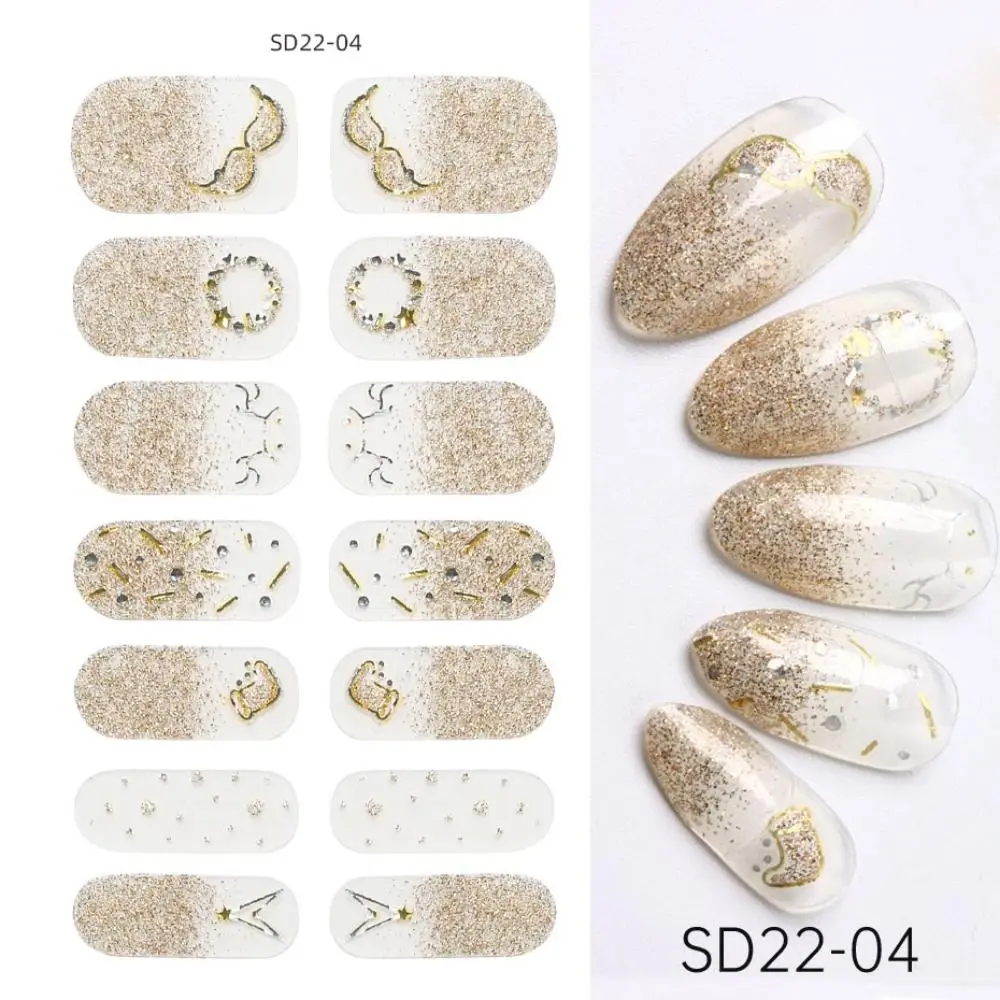 Winter Gel Nail Art Stickers Full Cover Glitter Laser Full Cover Nail Stickers Bronzing Wrap Snowflake Self-adhesive Nail Decals