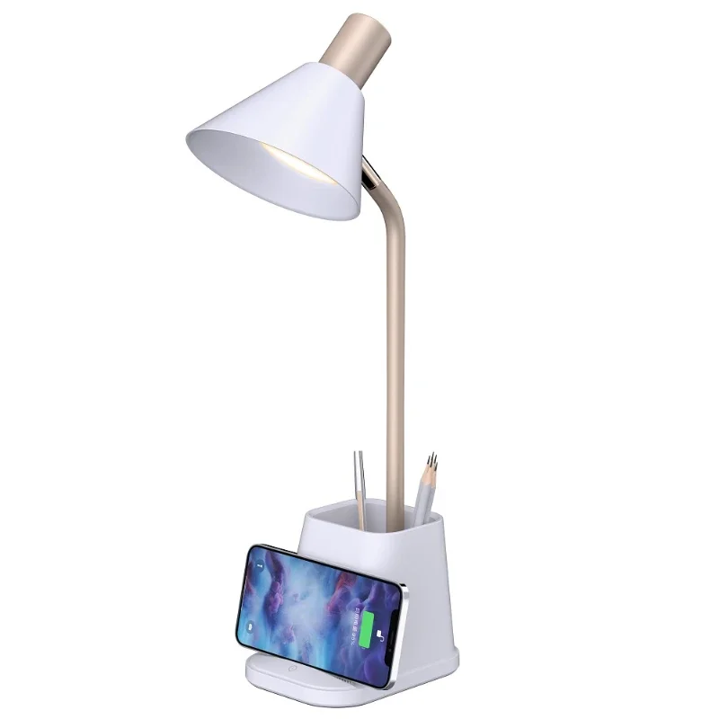 Study or Work Partner 3-Grade Brightness LED Desk Lamp with Pen Holder and Wireless Charger