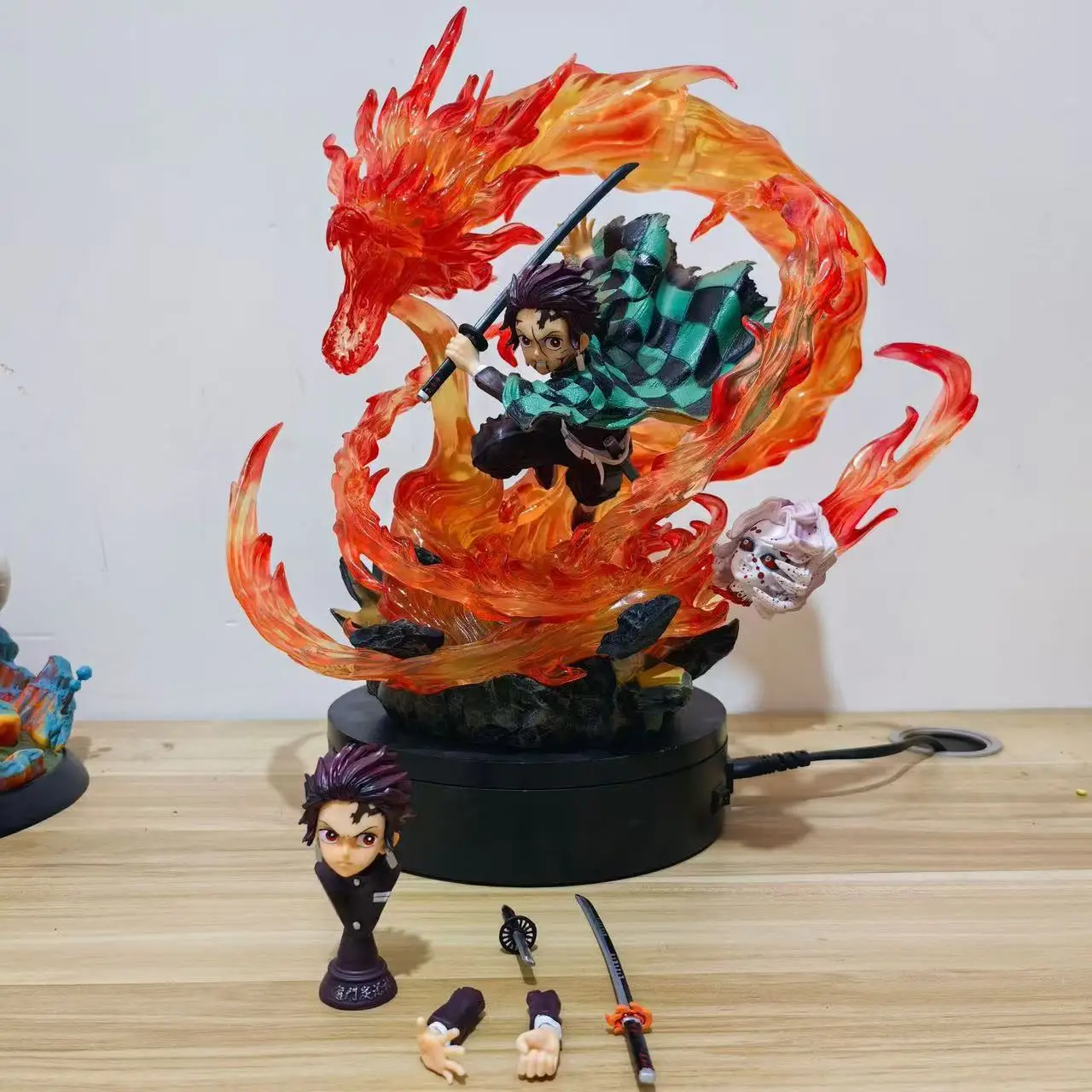 30cm Anime Demon Slayer Figure Fire Dragon Fighting Stance Kamado Tanjirou Model Ornaments Collection Desktop Toys Gift