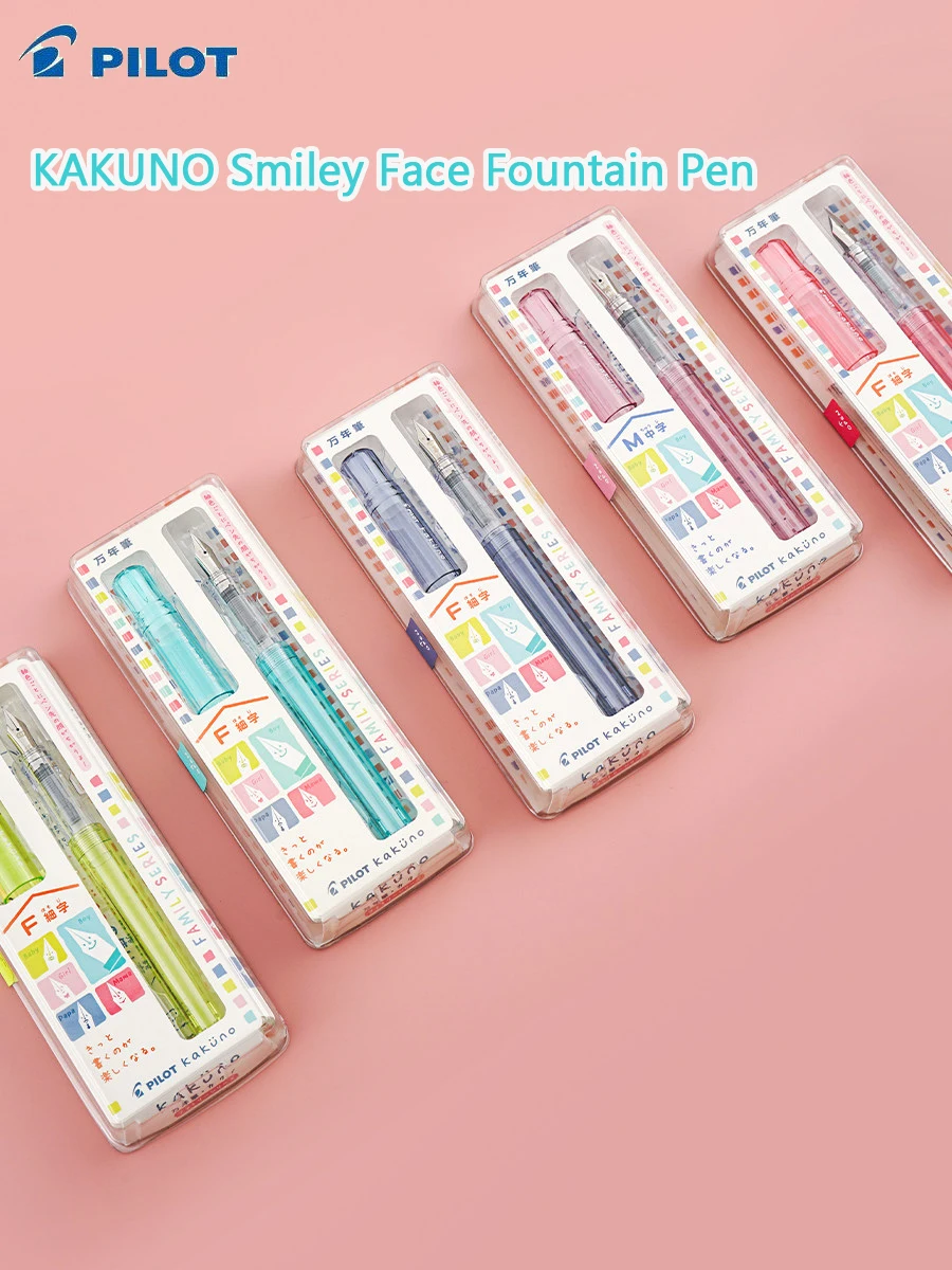 Pilot KAKUNO Smiley Fountain Pen,Cute F/M Nib Smooth Ink Flow Japanese School Essential with Ergonomic Design for Kids Beginners