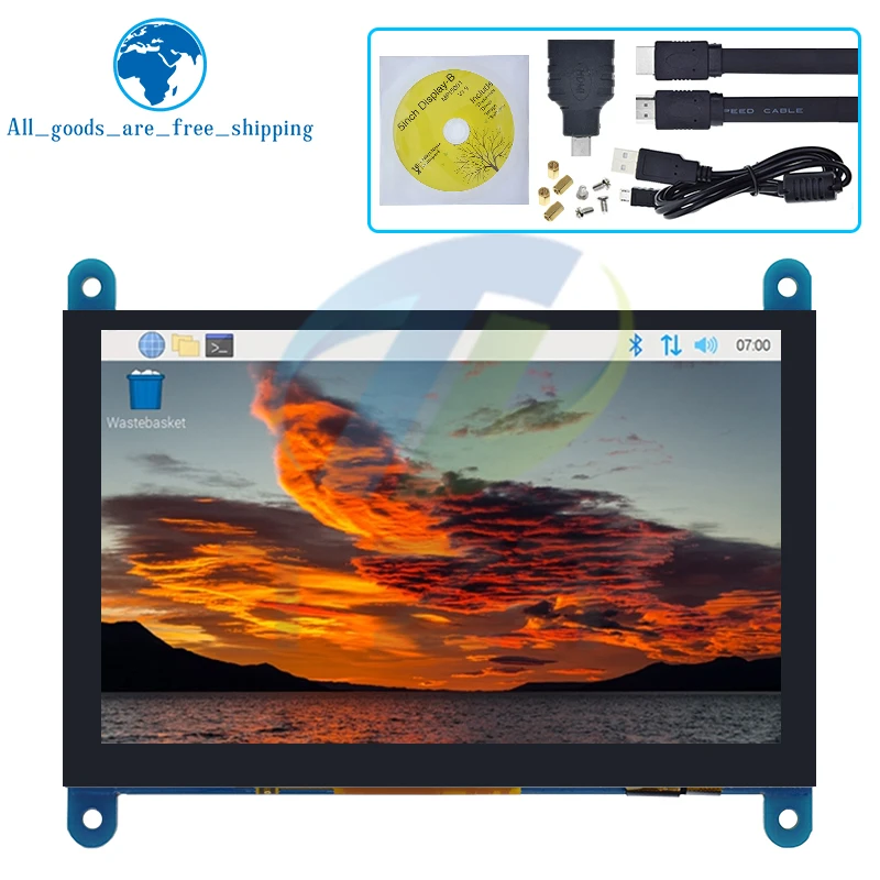 TZT 5 Inch Portable Monitor HDMI 800 x 480 Capacitive Touch Screen LCD Display For Raspberry Pi 4 3B+/ PC/Banana Pi / ESP32