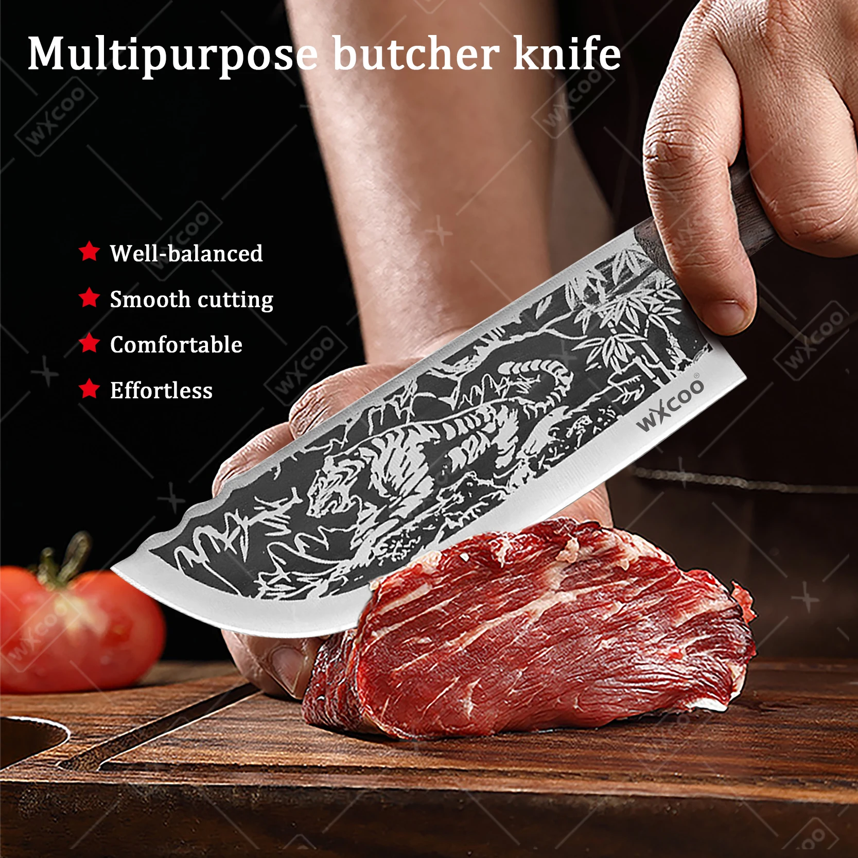 WXCOO Handmade Butcher Knife Multifunctional Kitchen Knife for Cutting Fruit Vegetable Bone Chopping Chef Knife Stainless Steel