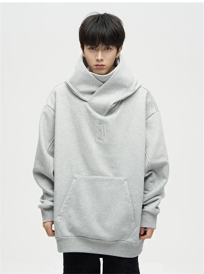 

2024 New Turtleneck Hoodies For Men Letter Embroidered Hip Hop Fashion Sweatshirts Vintage Fleece Hoody Men's Street Casual Top